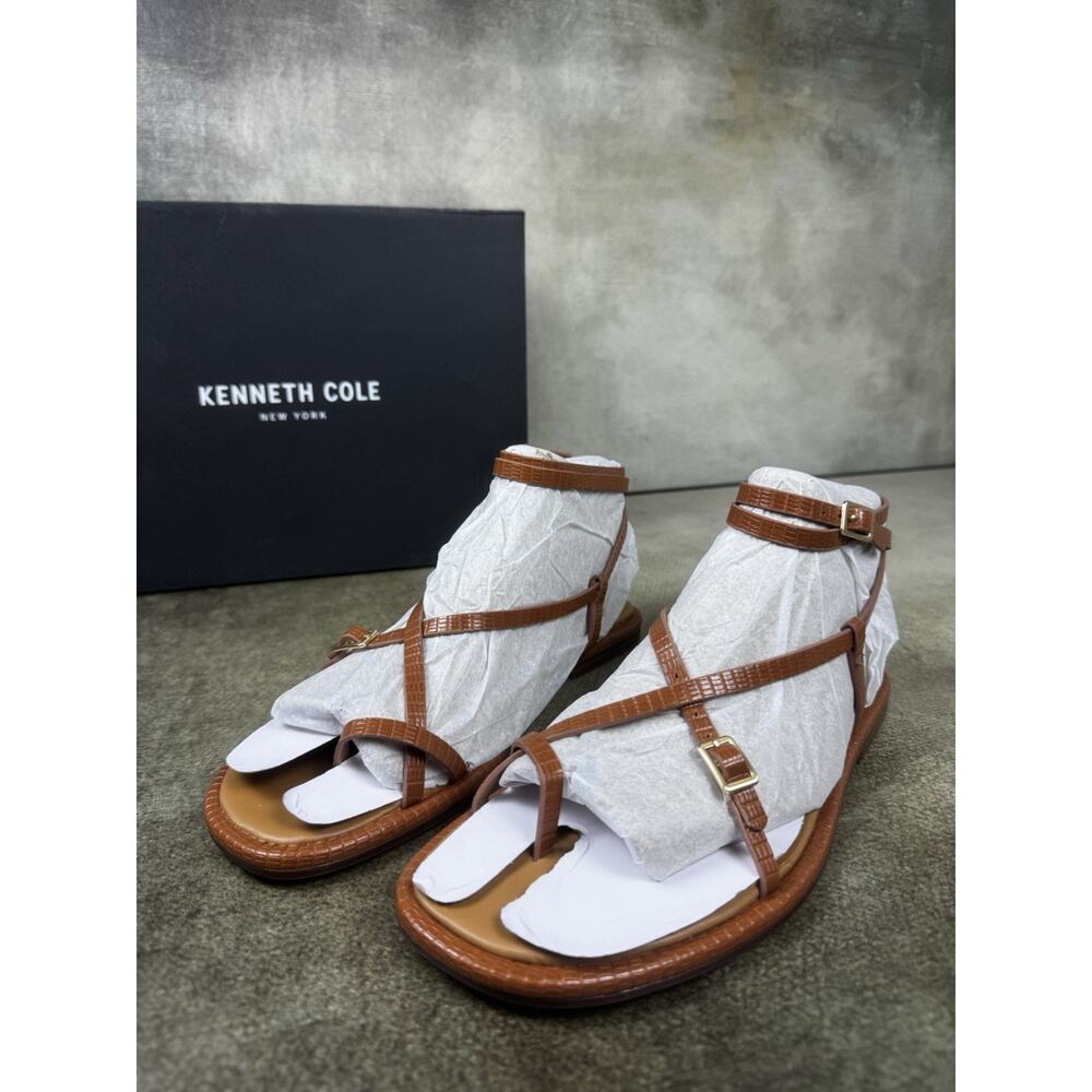 Kenneth Cole Tan Strappy Buckle Sandals Adjustable Synthetic Women’s 7.5